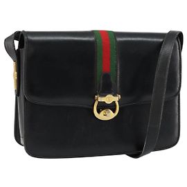 Borsa a spalla in pelle nera e oro della linea Sherry di GUCCI Auth SW1764