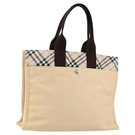 Bolso tote de nylon beige con estampado Nova Check de Burberry, etiqueta azul, plata auténtica bs30763