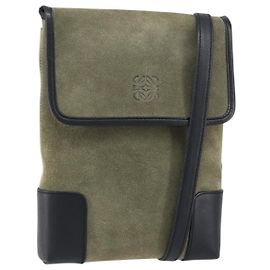 Borsa a Spalla Anagram LOEWE in Pelle Scamosciata Grigia Oro Auth 152120