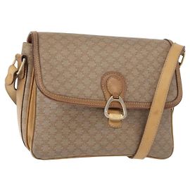 Céline CELINE Macadam Canvas Schultertasche PVC Beige Gold Auth 152108