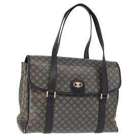 Céline Bolsa de Ombro em Lona Macadam CELINE PVC Preto Dourado Auth 152036