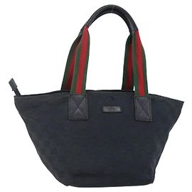 Borsa a mano Gucci GG Canvas Web Sherry Line Nero Rosso Verde 131228 Auth 152084