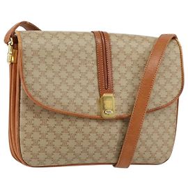 Céline Borsa a Spalla in Tela Macadam CELINE in Pelle PVC Beige Oro Auth BA7520