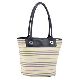 Burberry Borsa Tote in Tela Avorio Argento Auth am9747