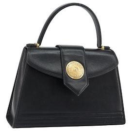 SAINT LAURENT Bolso de mano de cuero negro y dorado Auth mr1566