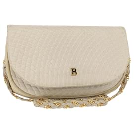 BALLY Ketten-Schultertasche Leder Weiß Gold Auth bs31196 - Bally