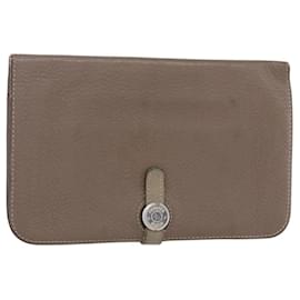 HERMES Portafoglio Dogon Duo GM Pelle Grigia Auth BA8060 - Hermès
