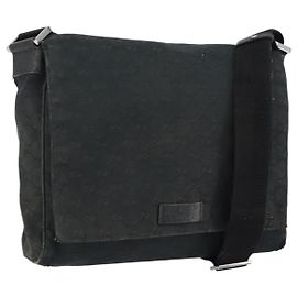 Borsa a Spalla GG Canvas Gucci Nera Argento 146236 Auth 151273