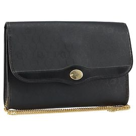 Borsa a spalla in tela a nido d'ape Christian Dior con catena in PVC nera e dorata Auth gh1228