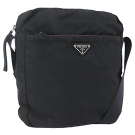 Sac à épaule PRADA en nylon noir argent authentique ka123