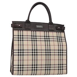 Borsa a mano in tela beige con motivo Nova Check di BURBERRY, argento autentico ka042