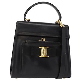 Borsa a mano Vala in pelle 2 in 1 nera e oro Auth BA7663 di Salvatore Ferragamo