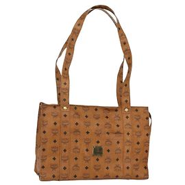 MCM Logogram Vicetos Tote Bag aus PVC-Leder in Braun und Gold Auth bs31442