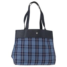 Borsa Tote Nova Check in nylon blu argento di BURBERRY Auth am9857