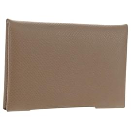 HERMES Calvi Münzbörse Leder Beige Silber Auth BA8243M - Hermès