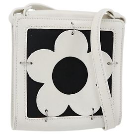 Céline Pochette d'épaule CELINE Flower en cuir blanc argenté Auth 154908