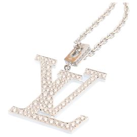 LOUIS VUITTON Pendente LV XL Collana Oro Bianco Diamante Q93821 Auth 27695SM