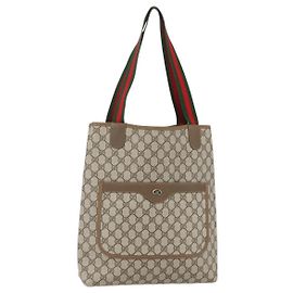 Gucci GG Supreme Web Sherry Line Tote Bag aus PVC Beige Rot 39 02 003 Auth ka492