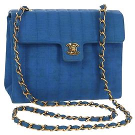 CHANEL Borsa a Spalla Mademoiselle in Tela Blu Oro CC Auth 154058SAV