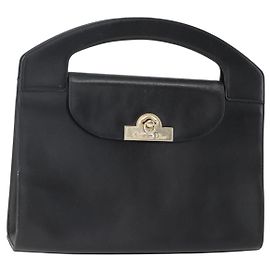 Borsa a mano Christian Dior in pelle nera e oro Auth 151752