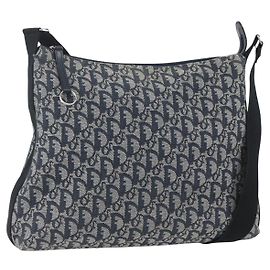 Borsa a spalla in tela Trotter Christian Dior blu navy argento autentica ka480
