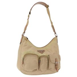 Borsa a Spalla PRADA Nylon Beige Argento Autentica ep12067