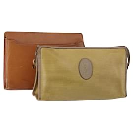 SAINT LAURENT Borsa Clutch in Pelle 2 Set Beige Marrone Auth 154537