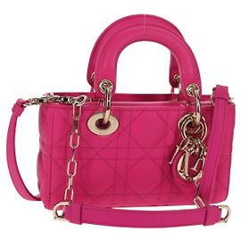 Borsa Micro Lady D Joy Cannage Christian Dior in Pelle di Agnello 2in1 Rosa Auth 145262SM