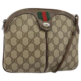 Borsa Sherry Line GG Supreme Web di GUCCI in PVC beige e oro 904 02 047 Auth 146261