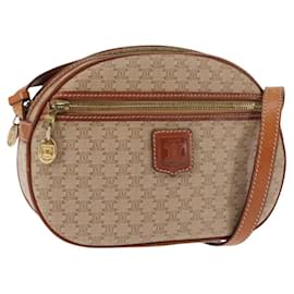 Céline CELINE Macadam Canvas Schultertasche PVC Beige Gold Auth BA6725