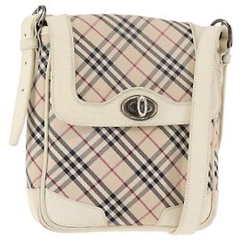 Burberry Borsa a Spalla Nova Check in Tela Beige e Bianca Auth BA6890