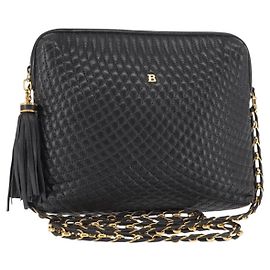 BALLY Borsa a Spalla a Catena in Pelle Nera Auth 145489