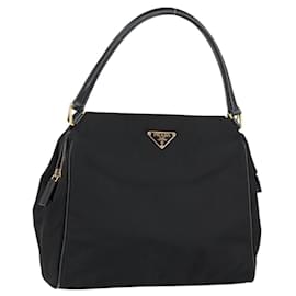 PRADA Borsa a mano in nylon nero e oro Auth 151341