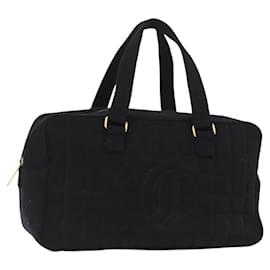 CHANEL Borsa a Mano Choco Bar in Cotone Nero Oro CC Auth ka339