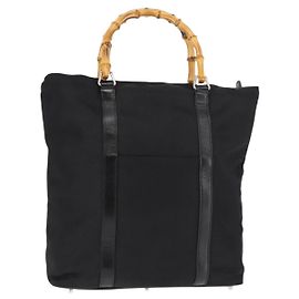 Borsa a mano in nylon nero GUCCI Bamboo Auth ep11126