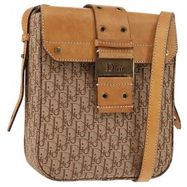 Bolsa de Ombro em Lona Trotter Christian Dior Bege Dourado Auth bs29838