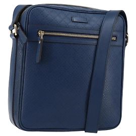 Borsa a Spalla Diamante in Pelle Blu Oro GUCCI 201443 Auth bs29905