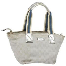 Borsa tote in tela GG Sherry Line Gucci argento blu khaki Auth ki6110