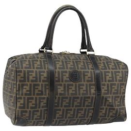 Borsa Boston in tela Zucca FENDI PVC Nero Marrone Auth 145332