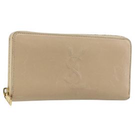 SAINT LAURENT Portafoglio Lungo in Pelle Beige Oro Auth am9381
