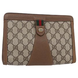 Borsa Gucci GG Supreme Web Sherry Line in PVC beige e oro 89 01 032 Auth ep11168