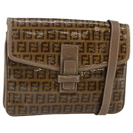 FENDI Zucchino Schultertasche aus beschichtetem Canvas Beige Auth ep10976