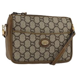 Borsa a Spalla GUCCI GG Plus Supreme PVC Beige Oro Auth ka463