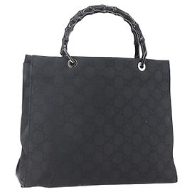 Borsa a mano in tela GG Bamboo di GUCCI Nero Argento 002 1010 3754 Auth 154446