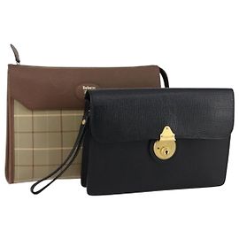 Autre Marque Bolso de mano de lona y cuero Burberrys Nova Check 2 piezas Negro Beige Auth 154538