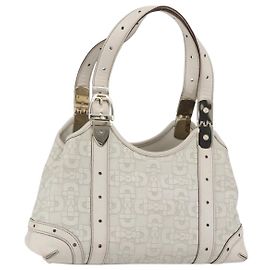 Bolso de mano de cuero marfil y dorado GUCCI 145761 Auth fm4957