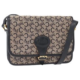 Céline Borsa a Spalla Celine C Sulky in Tela Blu Navy e Oro Auth 151728