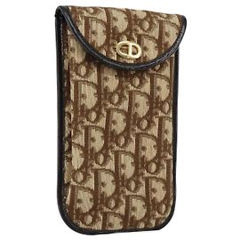 Bolso de lona Trotter Christian Dior Beige Oro Auth 156062