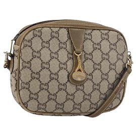 Borsa a Spalla GUCCI GG Plus Supreme PVC Beige Oro Auth ka485