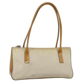 PRADA Borsa a mano in nylon beige argento autentica 151542
